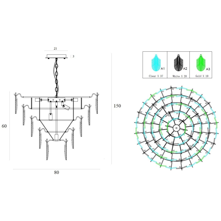 MAXLIGHT P0418 - Κρεμαστό φωτιστικό οροφής ARWENA 15xE14/40W/230V διάμετρος 80 cm χρυσό