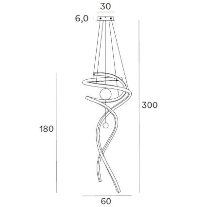 MAXLIGHT P0483D - Led Dimmable κρεμαστό φωτιστικό οροφής RITZ LED/100W/230V διάμετρος 60 cm CRI 90 ορείχαλκος
