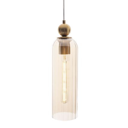MAXLIGHT P0510 - Κρεμαστό φωτιστικό οροφής CAMPANILA 1xE27/40W/230V διάμετρος 10 cm ορείχαλκος/μπεζ