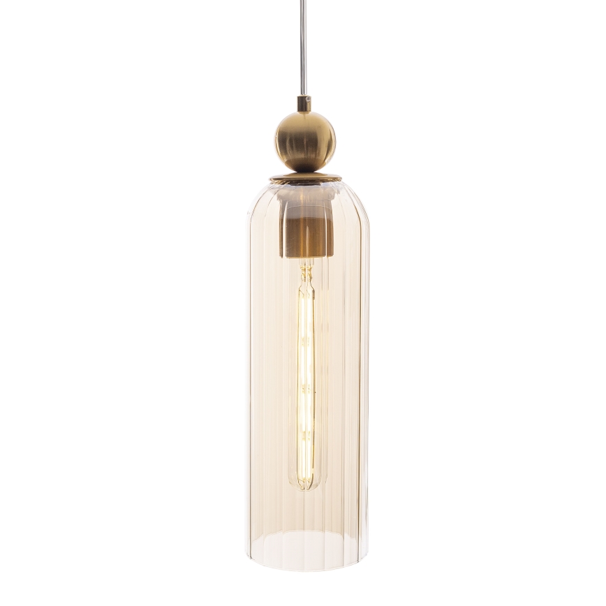 MAXLIGHT P0510 - Κρεμαστό φωτιστικό οροφής CAMPANILA 1xE27/40W/230V διάμετρος 10 cm ορείχαλκος/μπεζ