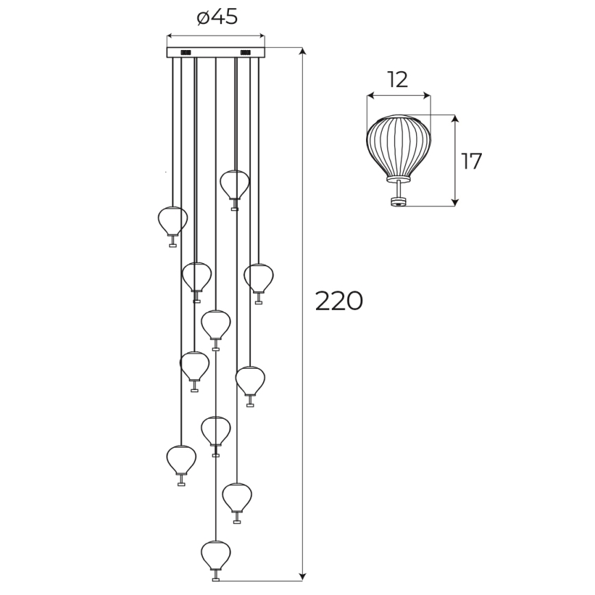 MAXLIGHT P0526D - Led Dimmable κρεμαστό φωτιστικό οροφής PALLONCINI 11xLED/6W/230V διάμετρος 45 cm διαφανές/μπεζ/φιμέ