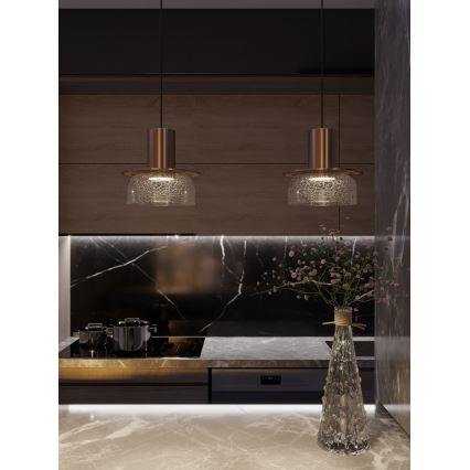 MAXLIGHT P0530 -  Κρεμαστό φωτιστικό οροφής LED SIGNATURE LED/8W/230V διάμετρος 15 cm ορείχαλκος/διαφανή