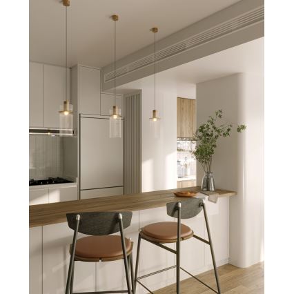 MAXLIGHT P0531 -  Κρεμαστό φωτιστικό οροφής LED SIGNATURE LED/8W/230V διάμετρος 15 cm ορείχαλκος/διαφανή