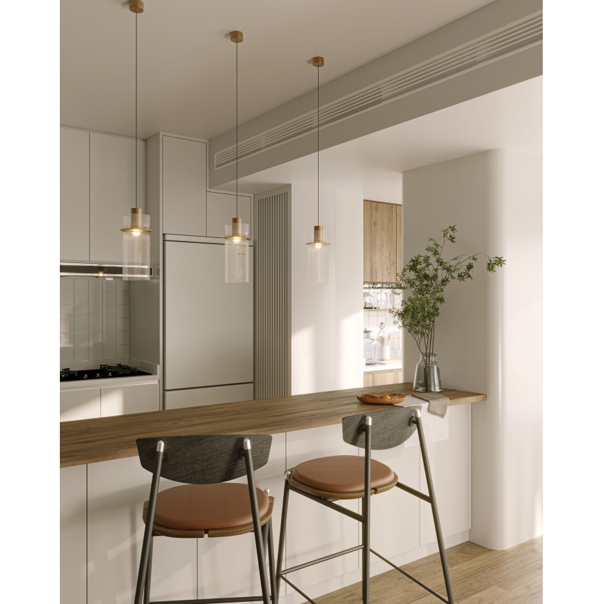 MAXLIGHT P0531 -  Κρεμαστό φωτιστικό οροφής LED SIGNATURE LED/8W/230V διάμετρος 15 cm ορείχαλκος/διαφανή