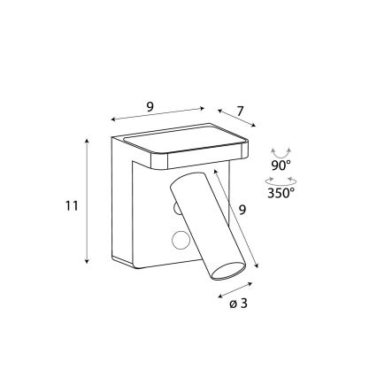 MAXLIGHT W0374 - Φωτιστικό σποτ τοίχου LED με ασύρματη φόρτιση LOFER LED/7W/230V μαύρο