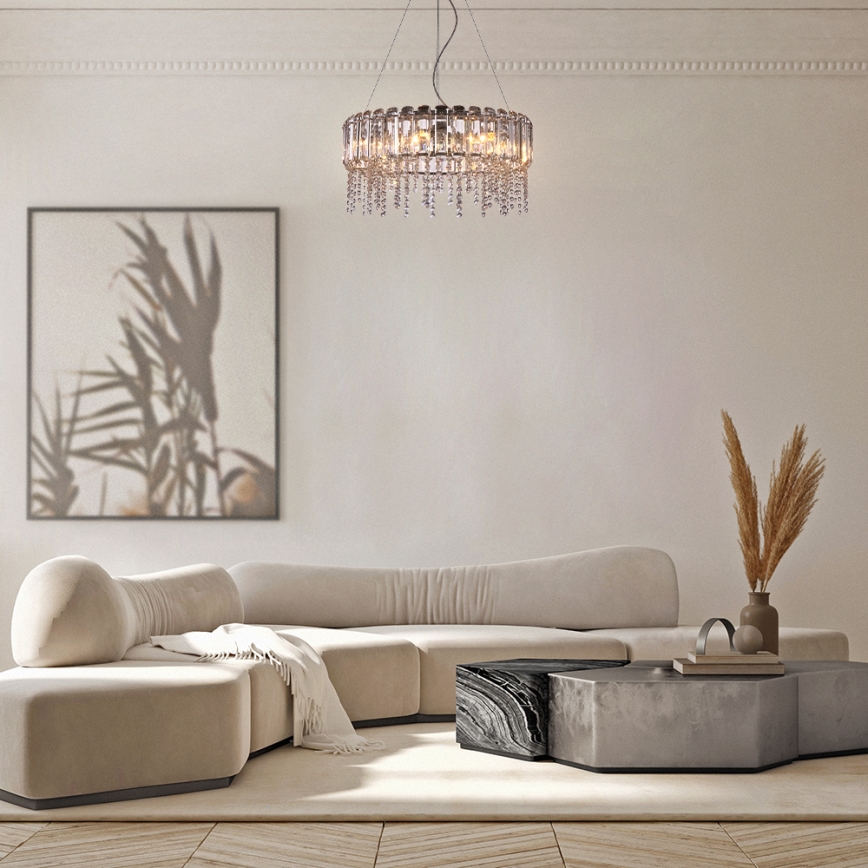 Maytoni MOD097PL-08CH - Κρεμαστό φωτιστικό οροφής HAIL 8xE14/40W/230V διάμετρος 60,5 cm γυαλιστερό χρώμιο