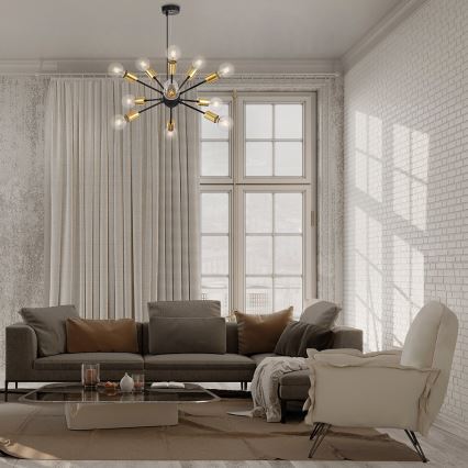 Maytoni T546PL-12B - Πολυέλαιος με καλώδιο JACKSON 12xE27/7W/230V μαύρο/χρυσό