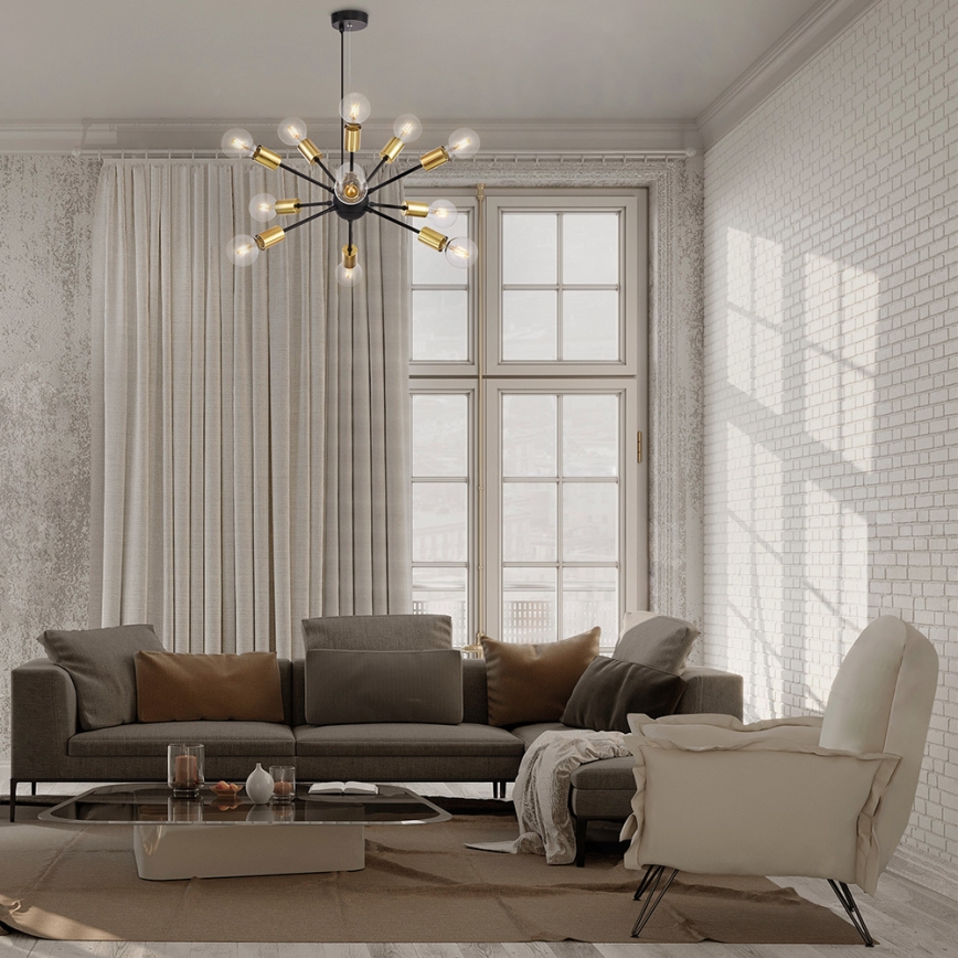 Maytoni T546PL-12B - Πολυέλαιος με καλώδιο JACKSON 12xE27/7W/230V μαύρο/χρυσό