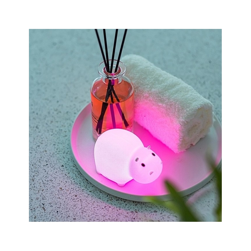 MegaLight - LED RGB Επαναφορτιζόμενο παιδικό αφής Φωτάκι μπάνιου SWIMMY HIPPO LED/5V IP67