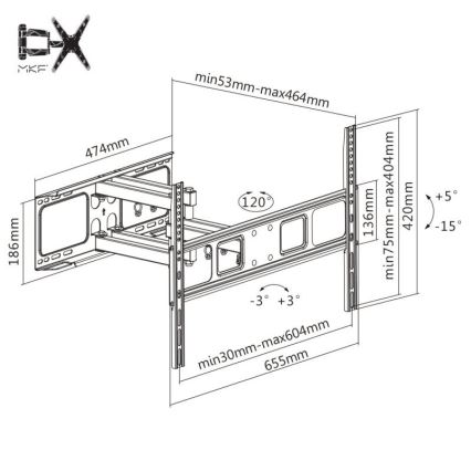 MK FLORIA MKF-17DP641 - Βάση τοίχου για τηλεόραση με σύνδεσμο 80" μαύρο