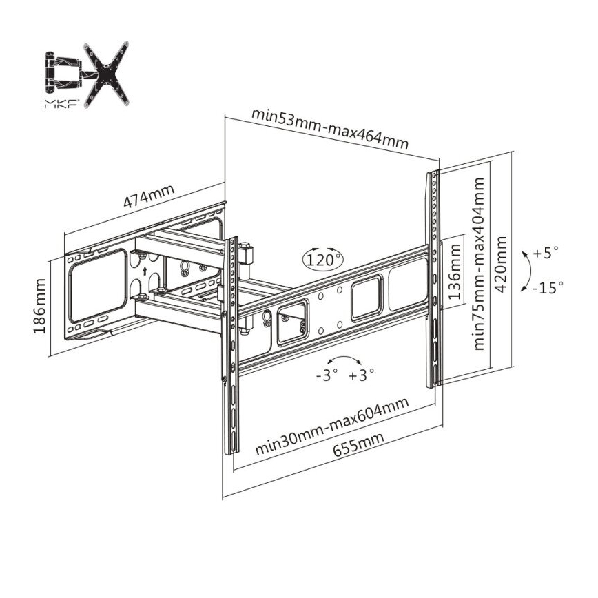 MK FLORIA MKF-17DP641 - Βάση τοίχου για τηλεόραση με σύνδεσμο 80" μαύρο