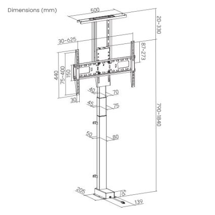 MK FLORIA MKF-19DM648 - Επιδαπέδιος βραχίονας για τηλεόραση 37-65 μαύρος SCHUKO + τηλεχειριστήριο