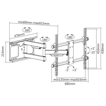 MK FLORIA MKF-20DP646 - Βάση τοίχου για τηλεόραση με σύνδεσμο 80" μαύρο