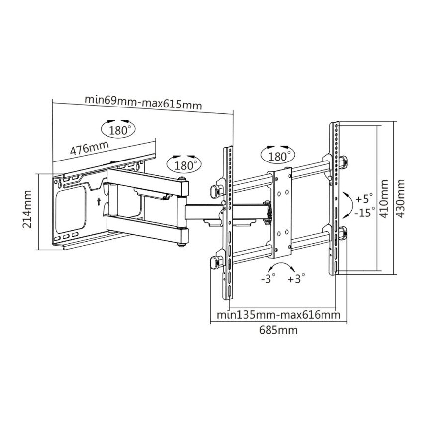 MK FLORIA MKF-20DP646 - Βάση τοίχου για τηλεόραση με σύνδεσμο 80" μαύρο