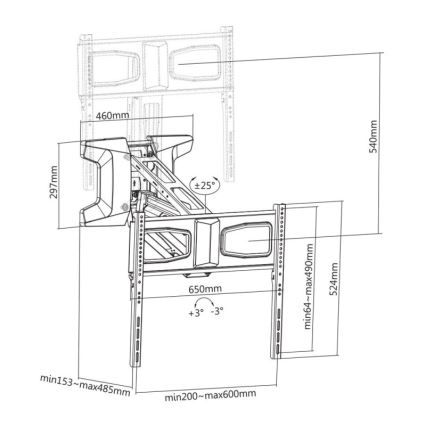 MK FLORIA MKF-21DM647 - Επιτοίχια βάση τηλεόρασης με αρθρωτό βραχίονα για οθόνες έως 70 μαύρη + τηλεχειριστήριο
