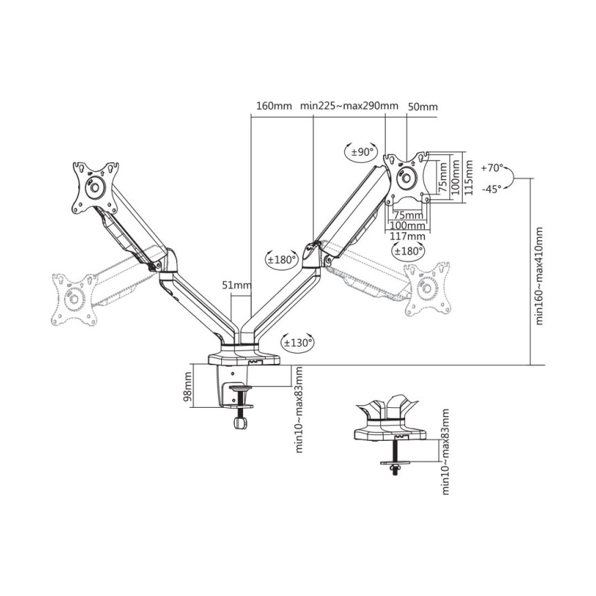MK FLORIA MKF-21DP113S2 - Ρυθμιζόμενη βάση στήριξης για δύο οθόνες 32 μαύρη