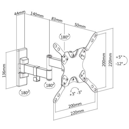 MK FLORIA MKF-21DP224 - Επιτοίχια βάση τηλεόρασης με άρθρωση 46 μαύρη