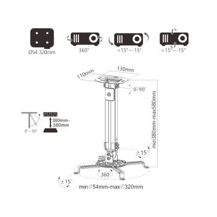 MK FLORIA Superior SUPSTV013 -  Βάση οροφής για προβολέα μαύρη