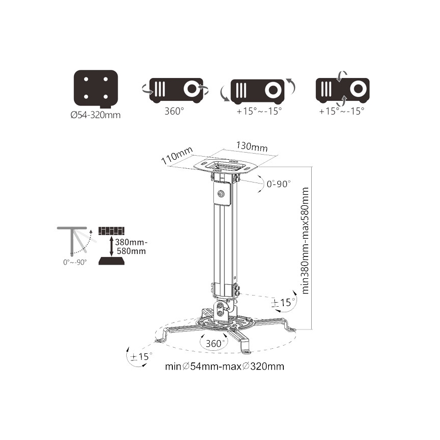 MK FLORIA Superior SUPSTV013 -  Βάση οροφής για προβολέα μαύρη