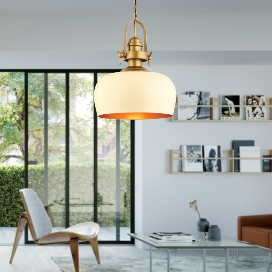 MONZA κρεμαστό φωτιστικό 1xE27/40W/230V, διάμετρος 30 cm, κρέμα/χρυσό