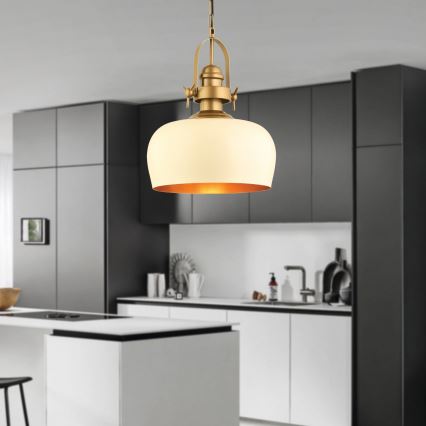 MONZA κρεμαστό φωτιστικό 1xE27/40W/230V, διάμετρος 30 cm, κρέμα/χρυσό