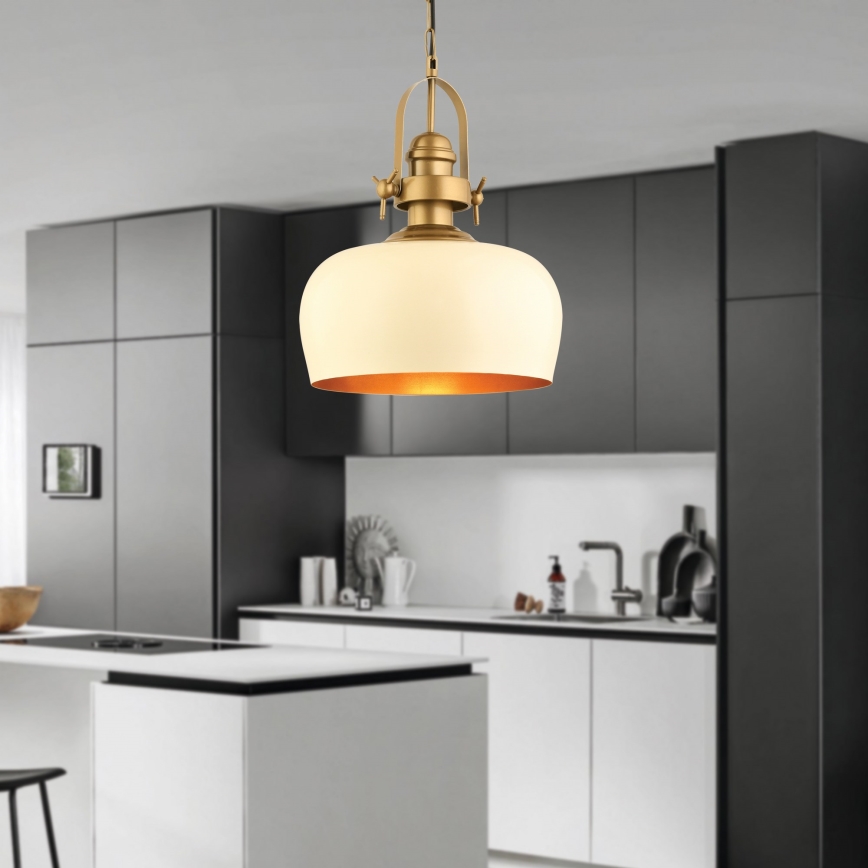 MONZA κρεμαστό φωτιστικό 1xE27/40W/230V, διάμετρος 30 cm, κρέμα/χρυσό