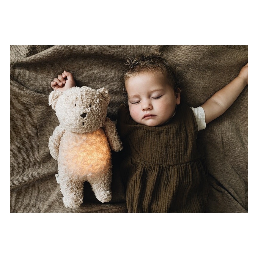 Moonie -  Λούτρινο αρκουδάκι από οργανικό βαμβάκι με ήχο και φως grey natur