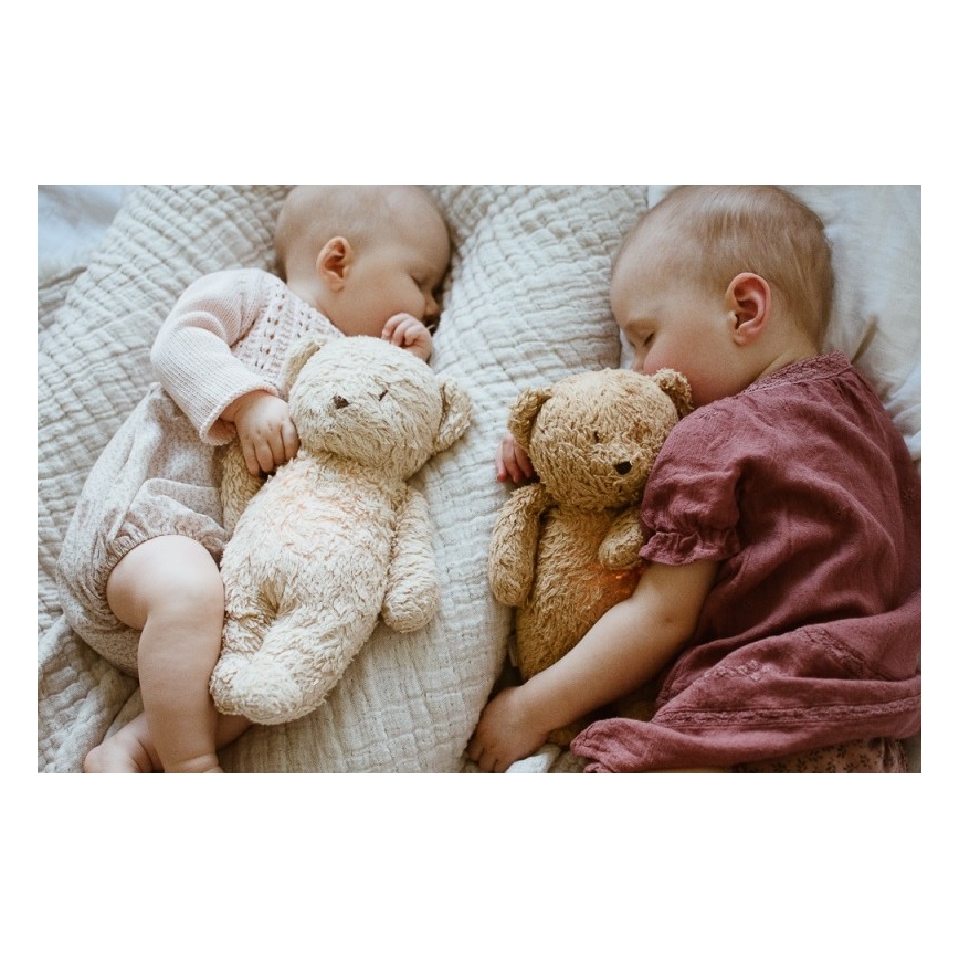 Moonie - Λούτρινο αρκουδάκι από οργανικό βαμβάκι με ήχο και φως rose natur