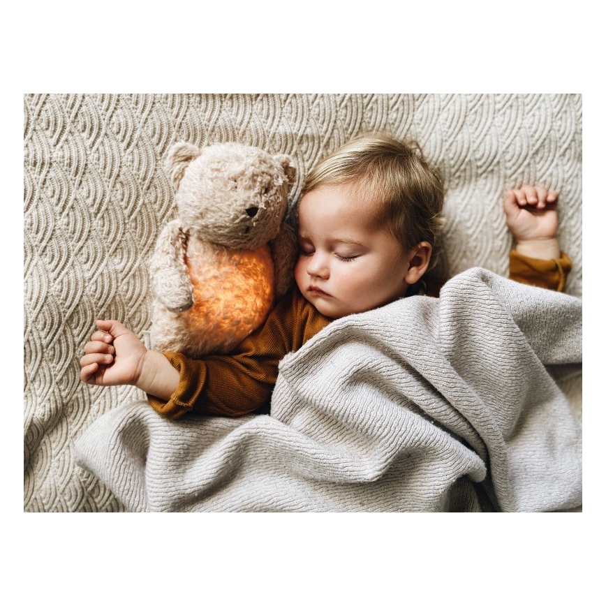 Moonie - Λούτρινο αρκουδάκι από οργανικό βαμβάκι με ήχο και φως sand natur