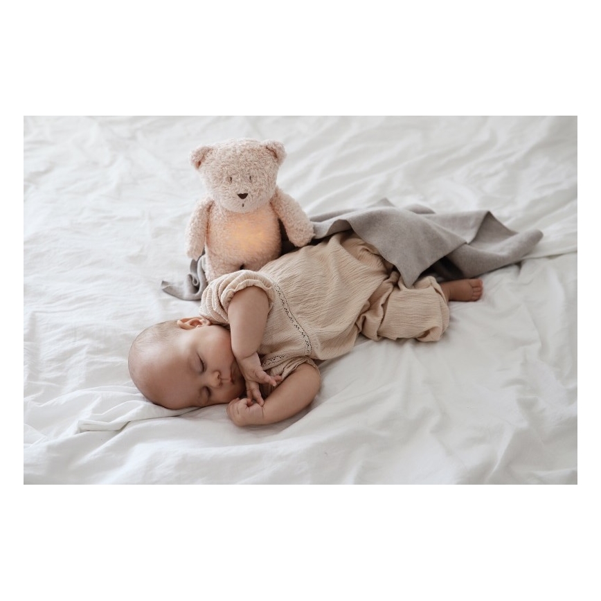 Moonie - Λούτρινο αρκουδάκι από οργανικό βαμβάκι με ήχο και φως sand natur