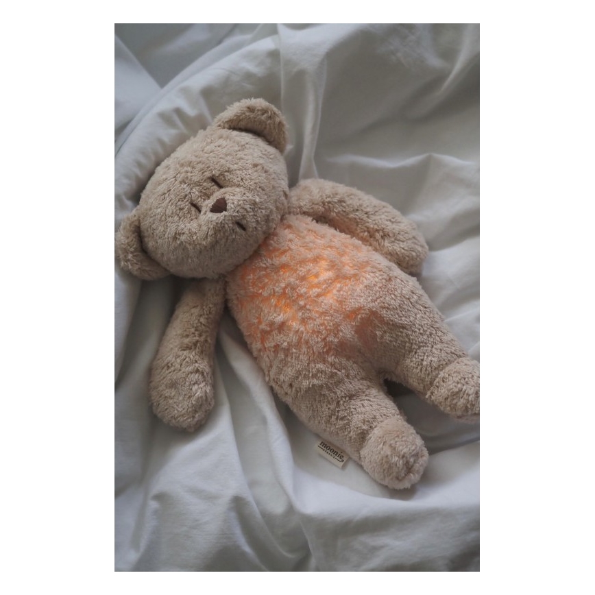 Moonie - Λούτρινο αρκουδάκι από οργανικό βαμβάκι με ήχο και φως sand natur