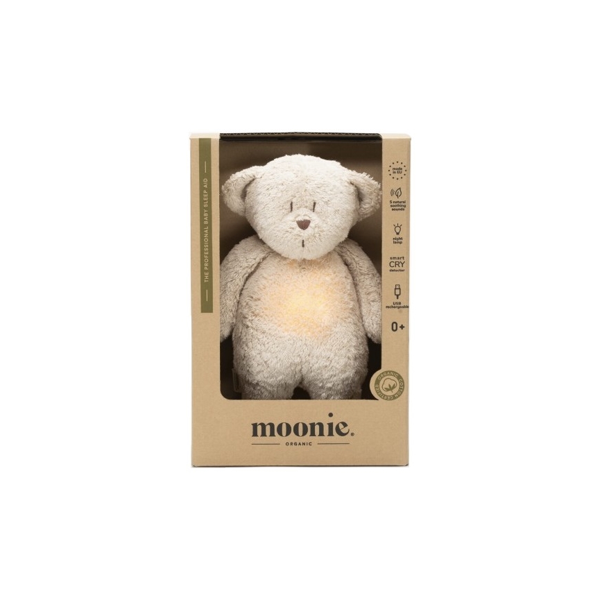 Moonie - Λούτρινο αρκουδάκι από οργανικό βαμβάκι με ήχο και φως sand natur