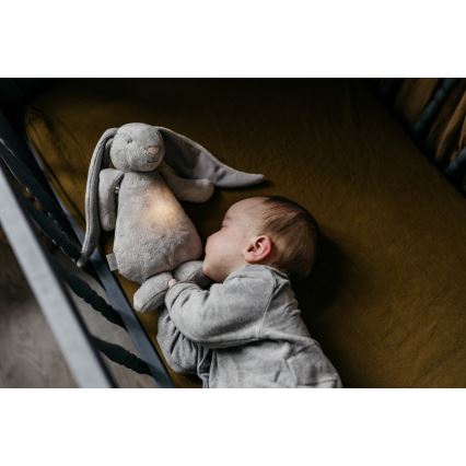 Moonie - Λούτρινο ζωάκι με μουσική και φωτάκι λαγουδάκι 2.0 organic γκρι