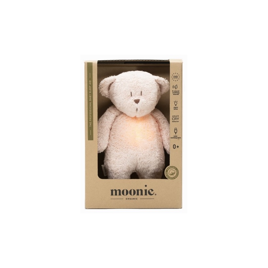 Moonie -  Λούτρινο αρκουδάκι από οργανικό βαμβάκι με ήχο και φως rose natur