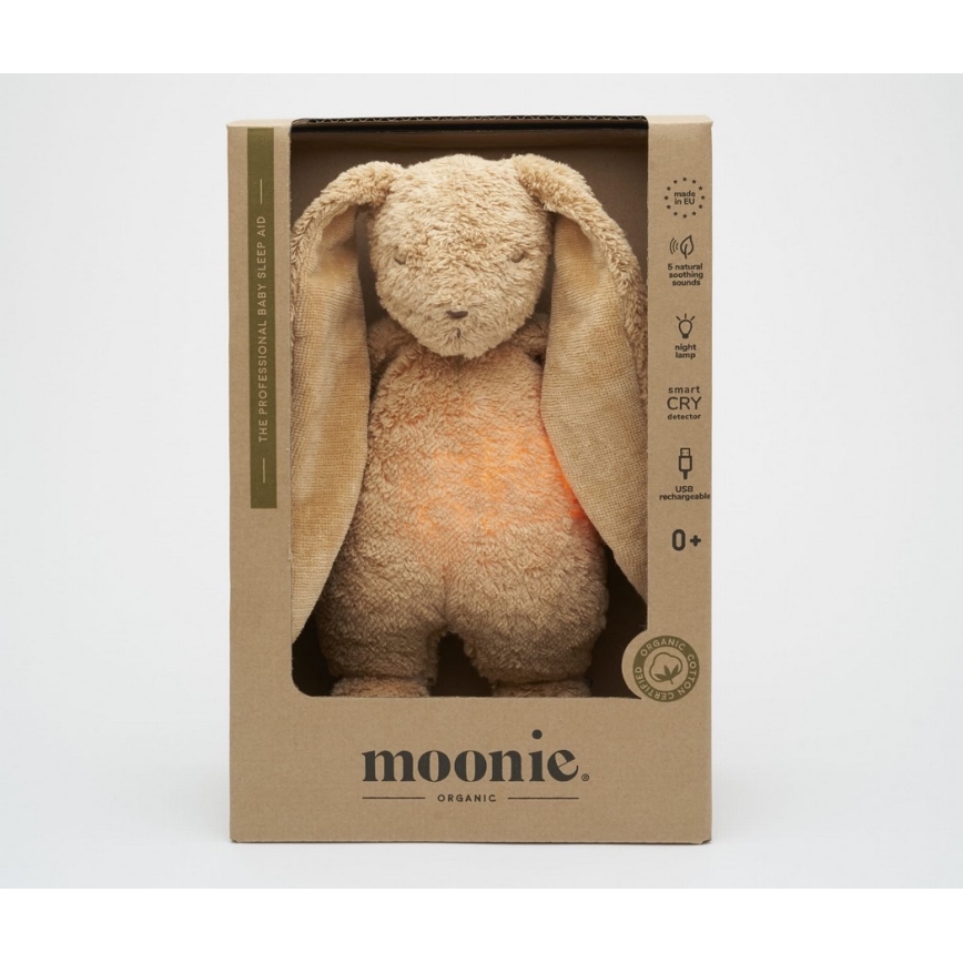 Moonie - Λούτρινο ζωάκι με μουσική και φωτάκι λαγουδάκι 2.0 organic cappuccino