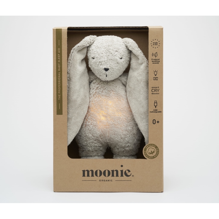 Moonie - Λούτρινο ζωάκι με μουσική και φωτάκι λαγουδάκι 2.0 organic γκρι