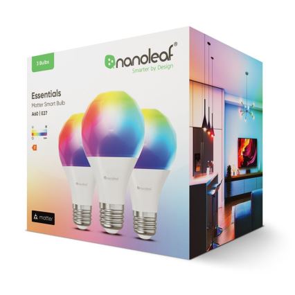 ΣΕΤ 3x Λάμπα LED RGBW Dimmable ESSENTIALS A60 E27/8,5W/230V CRI 90 2700-6500K Wi-Fi - Nanoleaf