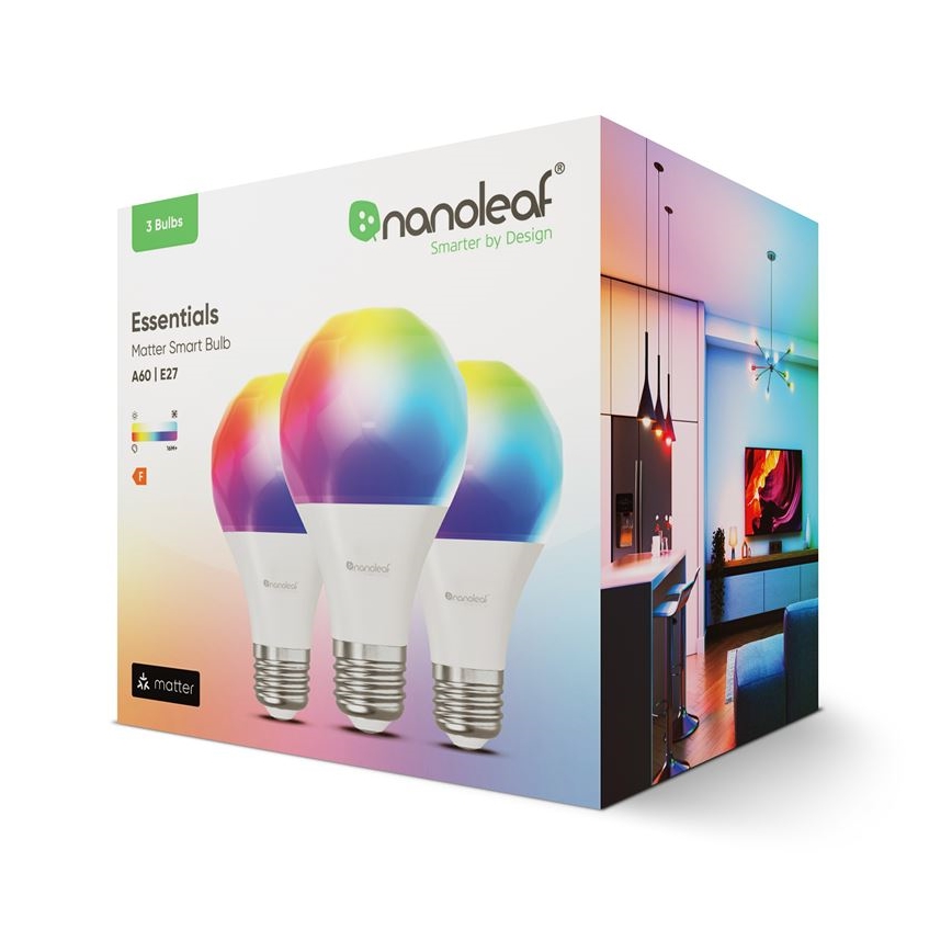 ΣΕΤ 3x Λάμπα LED RGBW Dimmable ESSENTIALS A60 E27/8,5W/230V CRI 90 2700-6500K Wi-Fi - Nanoleaf