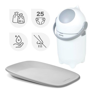 Nattou - Κάδος για πάνες και επίστρωμα αλλαγής SOFTY 50x70 cm λευκό/γκρι