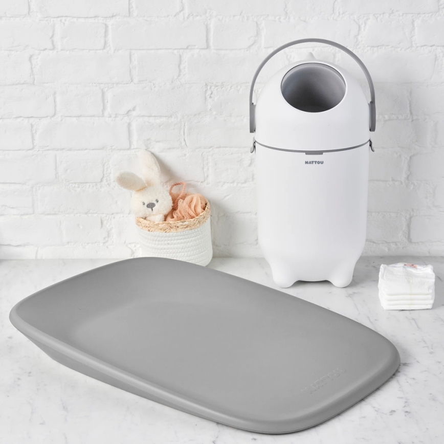 Nattou - Κάδος για πάνες και επίστρωμα αλλαγής SOFTY 50x70 cm λευκό/γκρι