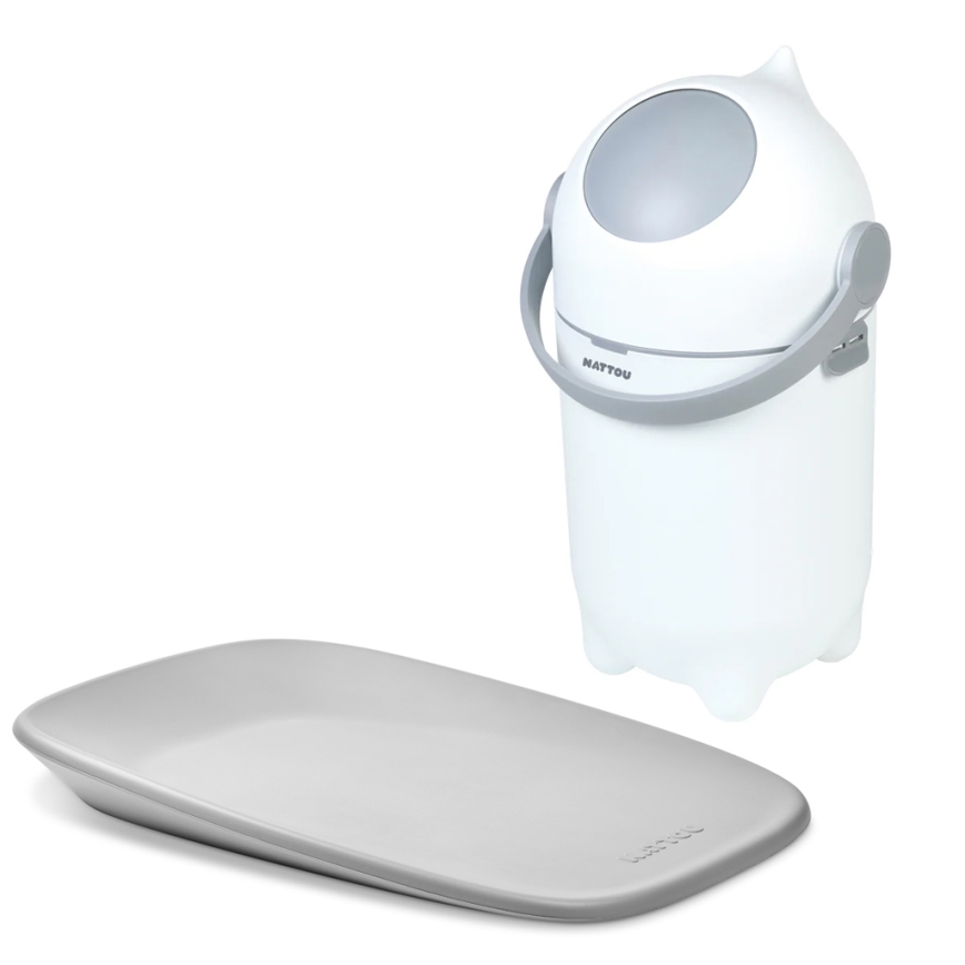 Nattou - Κάδος για πάνες και επίστρωμα αλλαγής SOFTY 50x70 cm λευκό/γκρι
