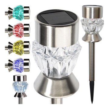 Ηλιακή λάμπα LED CRYSTAL 2xLED-RGB/0,02W/1xAAA χρώμιο ματ IP44