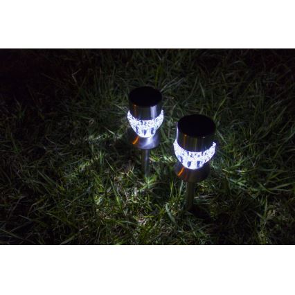 Ηλιακή λάμπα LED CRYSTAL 2xLED-RGB/0,02W/1xAAA χρώμιο ματ IP44