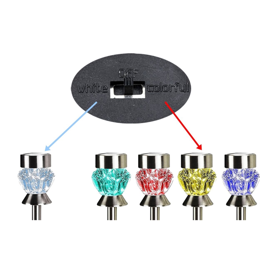 Ηλιακή λάμπα LED CRYSTAL 2xLED-RGB/0,02W/1xAAA χρώμιο ματ IP44