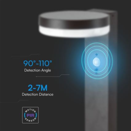 Ηλιακή λάμπα LED με αισθητήρα LED/2W/3,7V IP54 3000K 2200 mAh στρογγυλό μαύρο