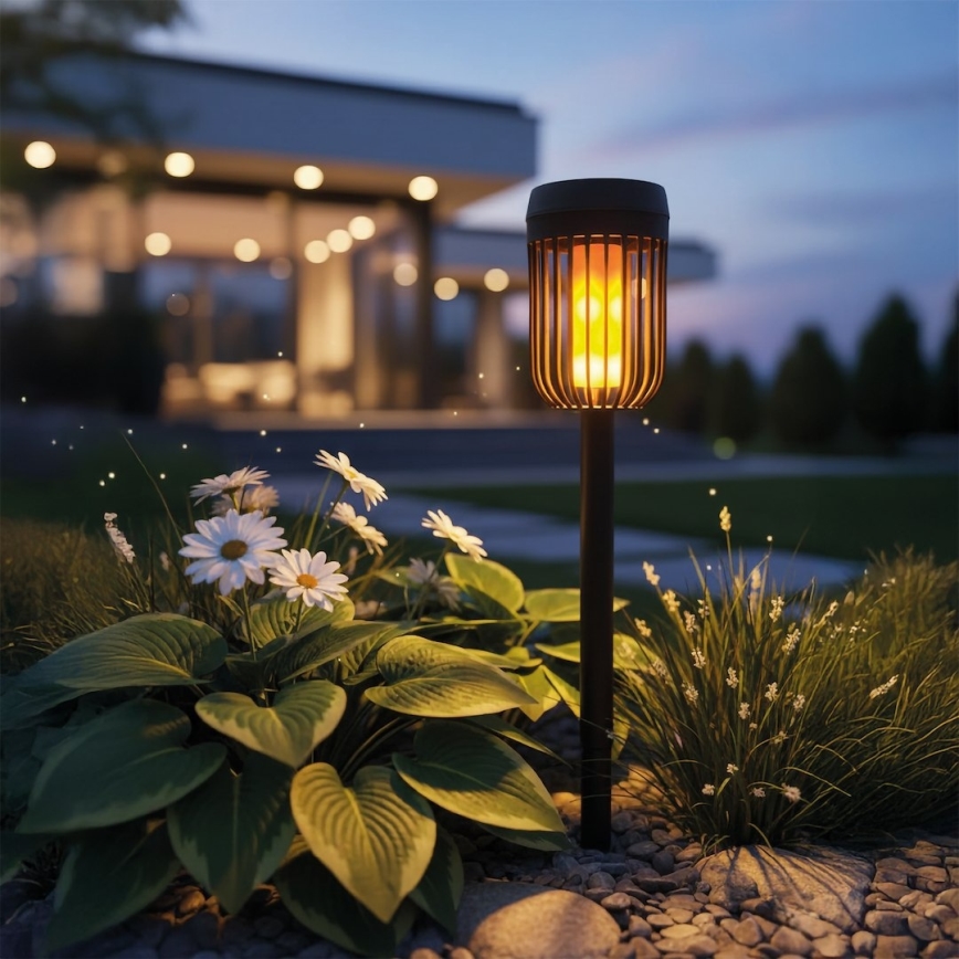 Ηλιακή LED λάμπα FLAME LED/1,2V 100 mAh 1800K 37 cm IP44 μαύρη