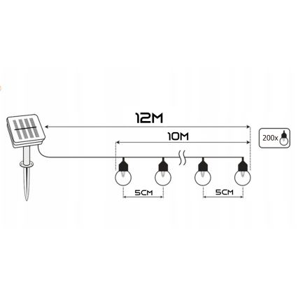 Ηλιακή διακοσμητική γιρλάντα LED 200xLED/1,2V 800 mAh 12 m IP44 μαύρη