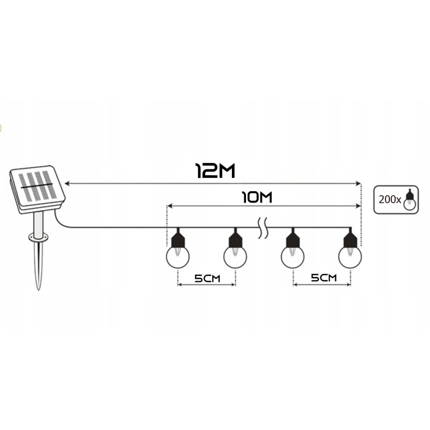 Ηλιακή διακοσμητική γιρλάντα LED 200xLED/1,2V 800 mAh 12 m IP44 μαύρη