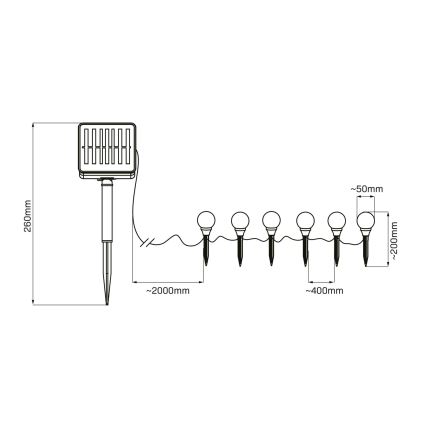 Ηλιακό φωτιστικό LED KULKI 6xLED/1,2V 600 mAh 4,3 m IP44 μαύρο/λευκό