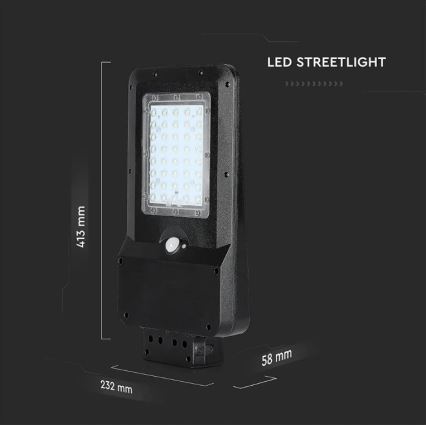 Ηλιακό LED φωτιστικό δρόμου με αισθητήρα LED/15W/7,4V 4000K IP65 10800 mAh